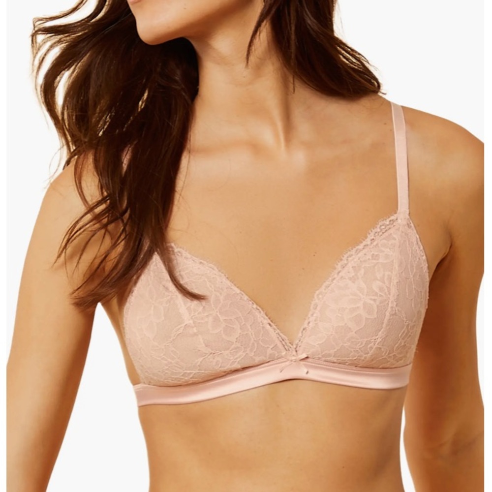 NWT Etam Light Pink/Blush Pink Passion Lace Wireless Bralette, Size 32C